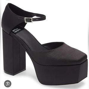 OVR-N-OUT black satin Jeffrey Campbell platform pumps